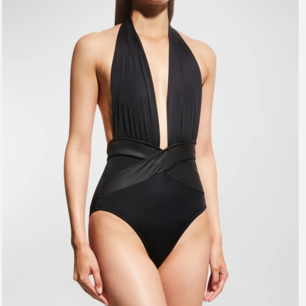 OYE SWIMWEAR‎ ROMAN PLUNGE BLACK S NEW